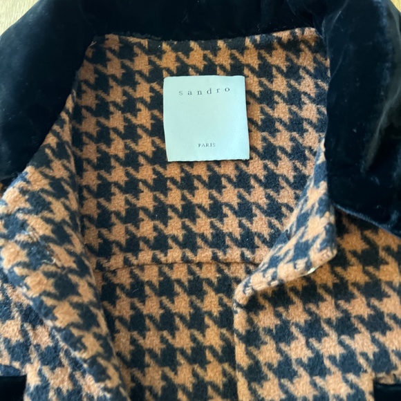 Sandro Houndstooth brown woolen jacket with fur - Picture 5 of 12